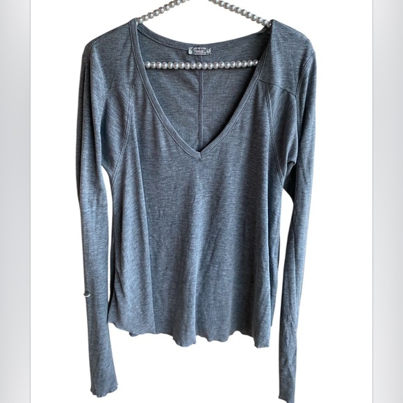 Free People Tops - Free People Charcoal V-Neck Long Sleeve Blouse